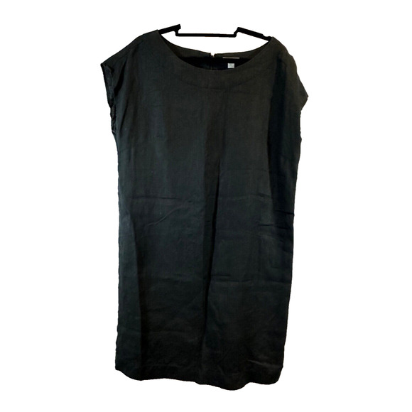 J. Jill Sheath Womens Black Cap Short Sleeves Linen Pullover dress SZ MP D38 - Picture 1 of 6